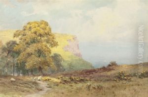 Sheep On A Coastal Path Near Salcombe Head, Devon by Henry Elliot