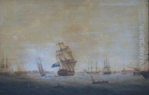 A Panoramaof Portsmouth Harbour With Men O'war And Other Shipping