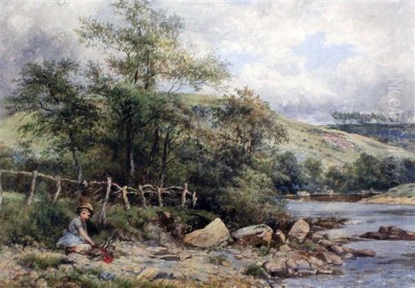 Girl Seated Beside A Stream - view 1