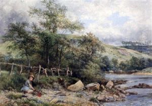 Girl Seated Beside A Stream Girl Seated Beside A Stream