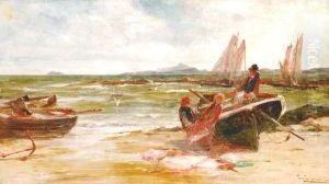 Beachscene With Fisherfolk At Low Tide