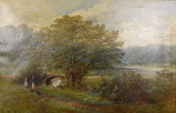 A Mother And Child In A Wooded River Landscape - view 1