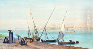 Figuren Met Marktwaar Aan De Oever Van De Nijl Bij Cairo by Tristram Ellis