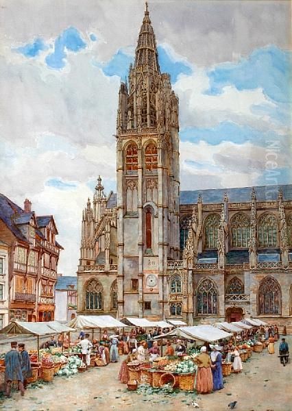 Caudebec Church And Market - view 1