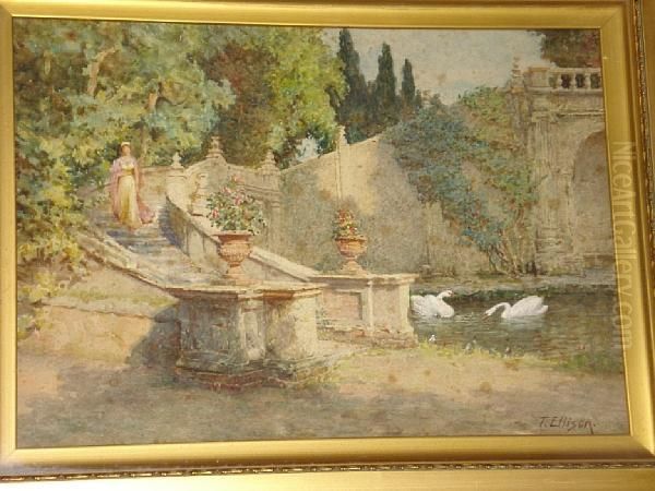 An Elegant Lady In An Italianate Garden - view 1