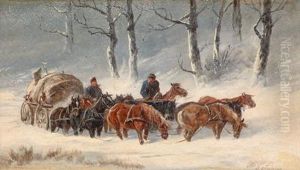 Pferdefuhrwerk In Winterlicherlandschaft