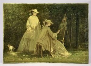 Femmes Au Chevalet En Exterieur by Charles Edouard Elmerich