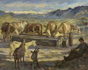 Cattle Watering. by Franz Elmiger