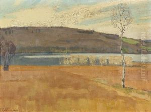 Herbstliche Landschaft Am Seeufer. by Franz Elmiger