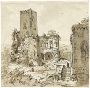 Burgruine Und Klosterkirche Mit Monch by Friedrich August Elsasser