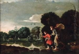 Der Hl. Erzengel Raphael Mit Tobias In Fluslandschaft Mit Personenstaffage Der Hl. Erzengel Raphael Mit Tobias In Fluslandschaft Mit Personenstaffage