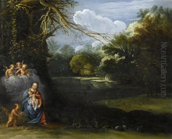 Madonna And Child With Angels In A Landscape. - view 1