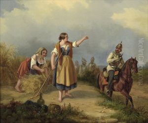 Junge Bauerinnen Bei Der Kornernte by Ludwig Elsholtz