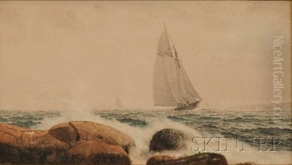 Coastal Scene With Sailing Vessel. - view 1