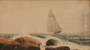 Coastal Scene With Sailing Vessel. by Kilby Webb Elwell