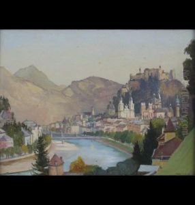 Salzburg, October, View Of The Town The River In The Foreground by Mary Dawson Elwell