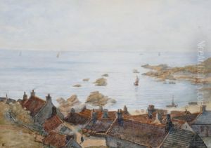A View Across Rooftops Of A Coastal Village by Frank Lewis Emanuel