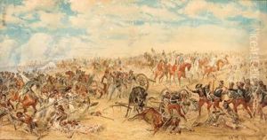 Schlacht Bei Neerwinden, 18. 3. 1793 , Osterreichische Dragoner, Husaren Und Esterhazy-infanterie Unter Gmjr. Lutzow Gegen Franzosische Artillerie Unter General Lamarche