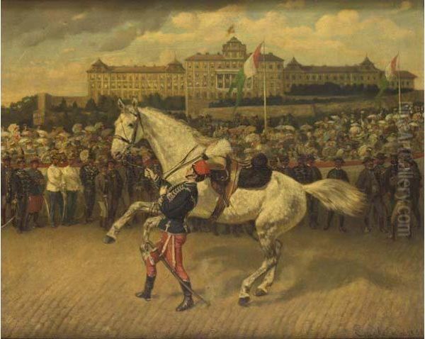 A Military Parade In North Italy With A Hussar Leading A Grey Horse - view 1