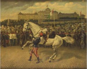 A Military Parade In North Italy With A Hussar Leading A Grey Horse A Military Parade In North Italy With A Hussar Leading A Grey Horse