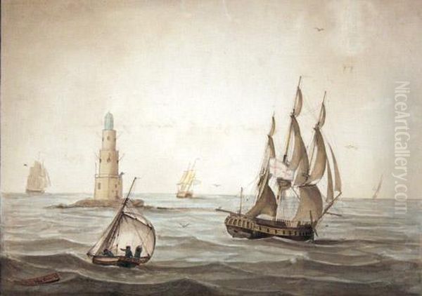 A Frigate Passing The Eddystone Lighthouse - view 1