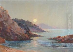 Coucher De Soleil Sur Les Rochers by Pierre-Paul Emiot