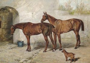 Australia, Barney And Doctor In A Stableyard by John Emms