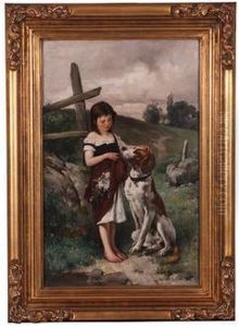 Blomsterpike Med Hund by Axel Ender