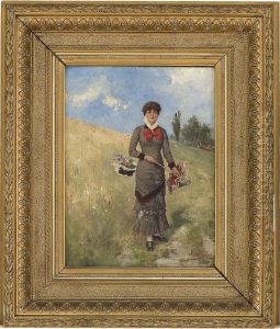 Ung Kvinne I Blomstereng by Axel Ender