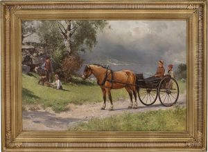 Kystlandskap Med Hest, Vogn Og Folkeliv by Axel Ender