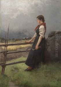 Girl With A Sickle By A Rail Fence by Axel Ender
