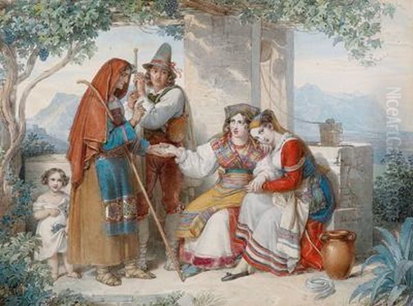 Wahrsagerin Mit Jungen Italienerinnen An Der Kuste - view 1