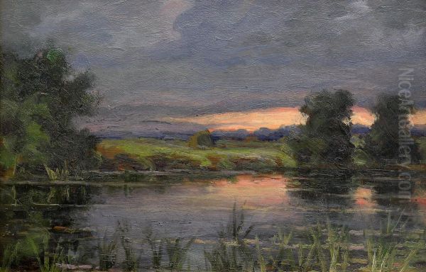 Landscape Study With A Lake At Sunset - view 1
