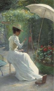 A Young Lady Painting In The Garden A Young Lady Painting In The Garden
