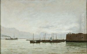 Debarcadere Dans Un Port De Hollande by Henry Enfield