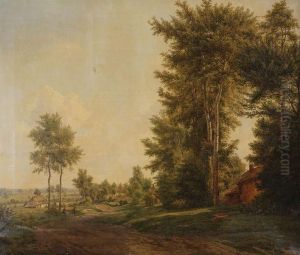 Landweg In De Omgeving Van Kortrijkmet Reizigers by Adolf Max K. Engel
