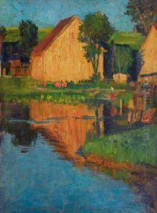 Sommerliche Seenlandschaft Mit Gebauden by Otto Heinrich Engel