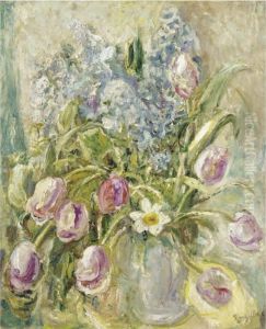 Still Life Of Tulips And Hyacinth by Florence Neumengen Engelbach