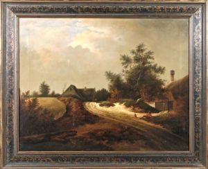 Niederlandische Landschaft Mit Rastendem Wanderer Vor Der Kulisse Eines Dorfes
