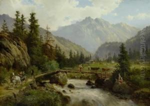 Idyllic Mountain Landscape With Travellers