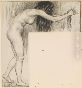 Female Nude Leaningforward by Josef Engelhart