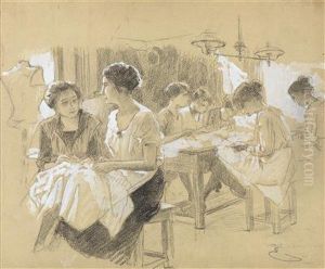 Naherinnen Beider Arbeit by Josef Engelhart