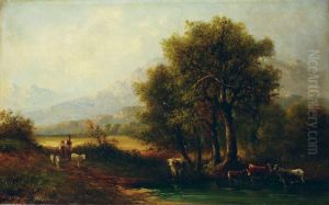 Gebirgslandschaft Mit Viehherde.