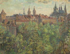 A View Of Prague Castle by Ferdinand Engelmuller