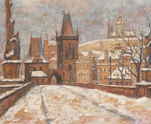 Charles Bridge In Winter by Ferdinand Engelmuller