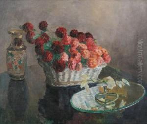 Stilleven Met Bloemenmand En Chinese Vaas