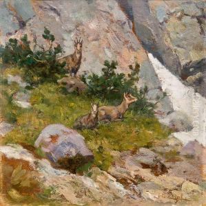 Berglandschaft Mit Gemsen Berglandschaft Mit Gemsen
