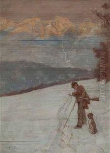 "jager Inwinterlicher Landschaft Mit Jagdhund" "jager Inwinterlicher Landschaft Mit Jagdhund"