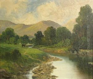 River Landscape With Mountains In Thedistance by John Joseph Englehardt