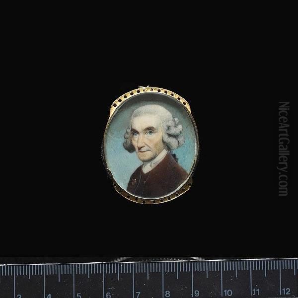 A Gentleman, Wearing Brown Coat With Blue Lining And Gold Buttons, Matching Waistcoat, Chemise, White Stock And Elaborate Powdered Wig, Worn - view 1
